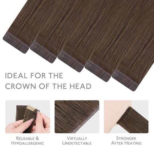 Image of WENNALIFE Invisi Edge Tape in Hair Extensions Human Hair,#5,14 Inch | 14 Inch 50g 20pcs (Invisi Edge & Classic) Muted Light Brown Brunette Invisi Remy Hair Natural Seamless Injected