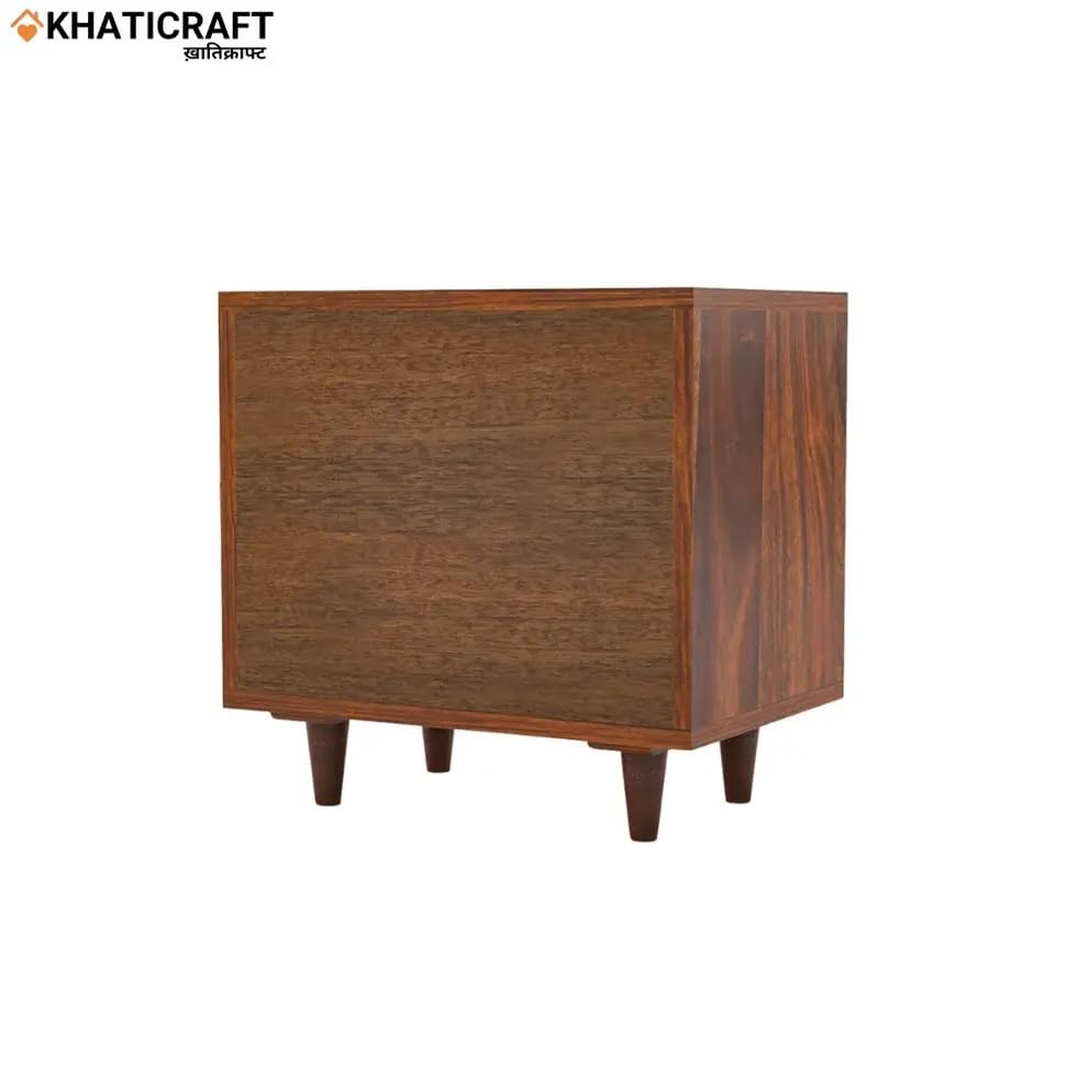 Image of Solid Sheesham Wood Rukm Bedside Table with 2 Storage Drawer | Wooden Bedside End Tables, Bed Side Nightstand Lamp Table for Room Furniture, Bedroom, Home & Hotels (Honey Finish)