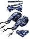 HISDERN Blau Hosenträger und Fliege Set Herren Blumen Paisley Einstecktuch Y Style hosenträger mit 6 Clips Einstellbar für Hochzeit Anzug