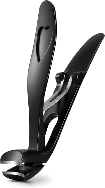 BEZOX Angled Head Nail Clippers for Seniors - Ergonomic Toenail Clipper for Thick Nails, Premium Steel Nail Cutter Trimmer with Catcher for Men and Women (Black)