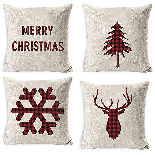IVYSHION Fundas de Almohada Impermeables 45 × 45 cm Día de Navidad Funda de Almohada Impresa Multicolor Funda de Cojín de Estilo Múltiple 4PCS