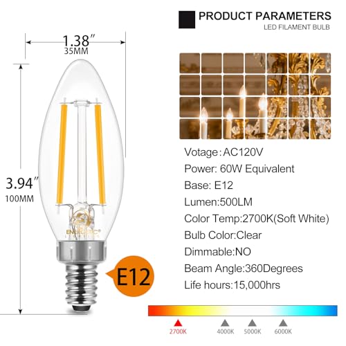 Image of Energetic 6 Pack Dusk to Dawn LED Outdoor Light Bulb, 60 Watt Equivalent(5W), 500LM, Soft White 2700K, E12 Base, Automatic On /Off Sensor Edison Filament Candelabra Bulb for Porch, Photocell Sensor ETL