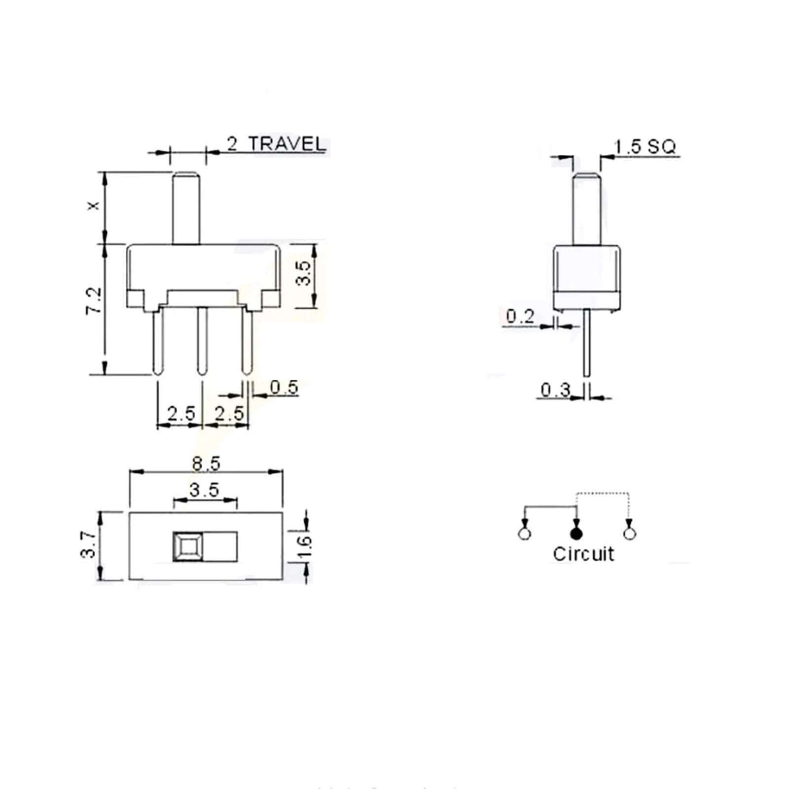 Interruttore a bilanciere, Manopola alta Vert Micro Mini Interruttore a levetta on-off a scorrimento 3 pin 1P2T 2Pos Maniglia mm 10/30/50 pezzi