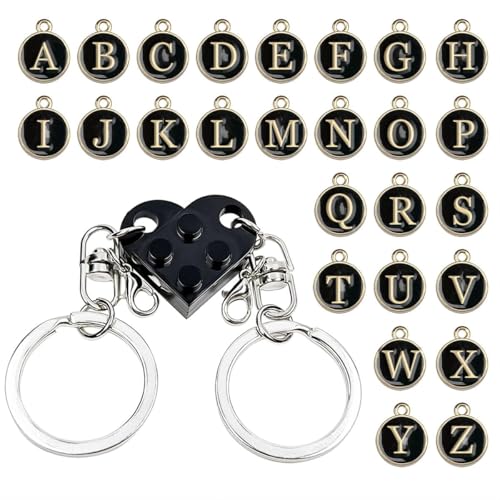 Image of Matching Keychain,Matching Gifts Set with 26 Alphabet Letters and Message Card,Personalized Keychains for Boyfriend, Valentine's Heart Brick Keychain Set - Personalized Alphabet Matchings Couple Gift
