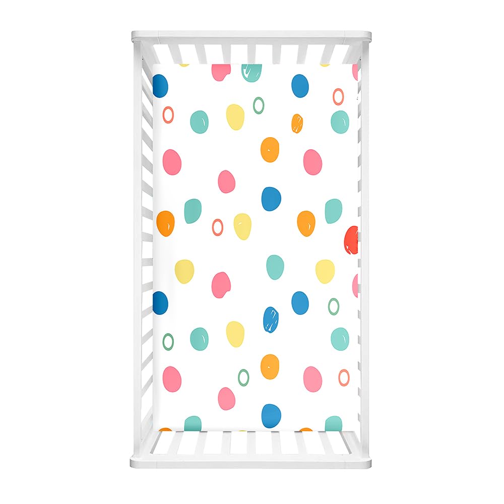Odot Cot Bed Fitted Sheets Travel Cot Sheets, Colorful Polka Dots Print Microfiber Mattress Protector Cozy Breathable Toddler Baby Kids Bedding for Cradle, Cribs, Bassinet (White 2,70x140cm)