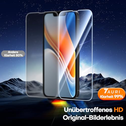 TAURI 3 Stück für iPhone 13 Panzerglas 6,1\ mit Staubfreie Installationswerkzeug, Gehärtete Glas Displayschutz, Full Screen Kratzfest Schutzglas, Anti-Fingerabdruck und Bubbles Schutzfolie