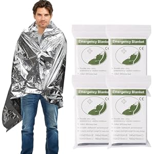 4 Pack Emergency Blanket, Premium Mylar Bankets, Thermal Blanket for Camping, Space Blankets Survival, Foil Blankets for Warmth, Heat Reflective Blanket for Outdoors, Hiking, Marathons, First Aid