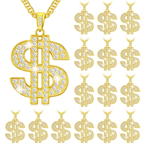 Money Chain with Dollar Sign Necklace,Chunky Necklace for Women Men,Fake Gold Chain Necklace,Hip Hop Chain Bulk Costume Rapper Chain Big Gold Chain Necklace Pendant Necklace 80s 90s Punk Style