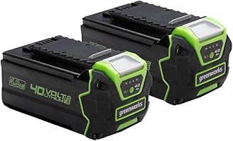 Greenworks 40V Battery Set of 2. Powerful 4Ah Lithium-Ion Batteries for All Greenworks 40V Garden and Power Tools. 3-Stage LED Charge Level. 2 Year Warranty. G40BK4X