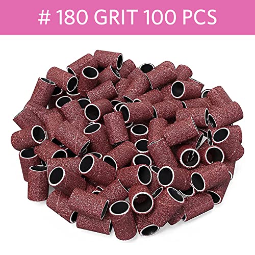 Airsee 100Pcs Sanding Bands 180 Grit Professional Nail Manicure Electric File Sand Piece Set With 1 Mandrel, Great Fit For Nail Drill Bits Working On Acrylic Nails #TOP4