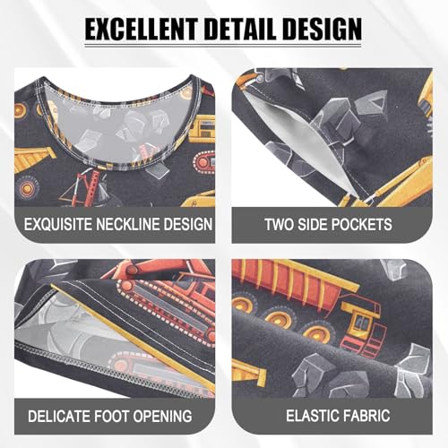 ALAZA Excavator Truck Vintage Pajamas Set Short Sleeve Cotton Sleepwear Summer Pjs 2 Piece 5-14Y4