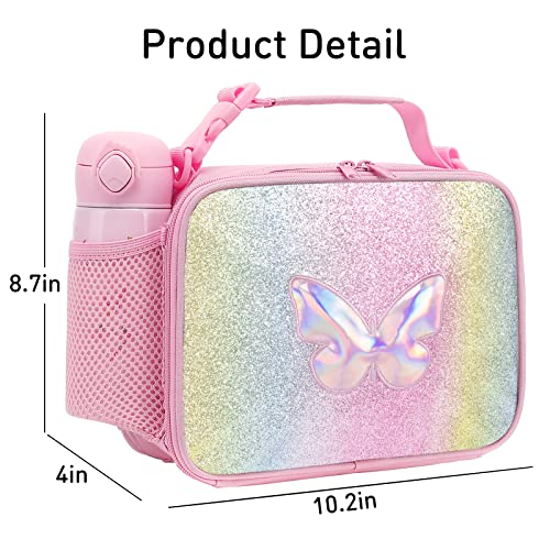 Tongtai Kids Lunch Box Girls Insulated Lunch Bag Pocket Cute Butterfly Lunch Cooler Thermal Meal Lunch Bag For School Travel Outdoor,Rainbow Lunch Boxes For Girl Kids #TOP2