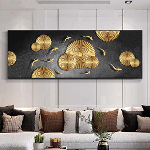 Peinture Carpe Koi Feng Shui pour Déco Murale - Toile Neuf Poissons Chinois 40x120