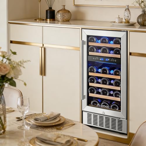 AAOBOSI 15 inch Dual Zone Wine Fridge, 28 Bottles Built-in or Freestanding Fridge,41-64°F Wine Cooler with Professional Compressor，Low Noise and No Fog - Thumbnail 2