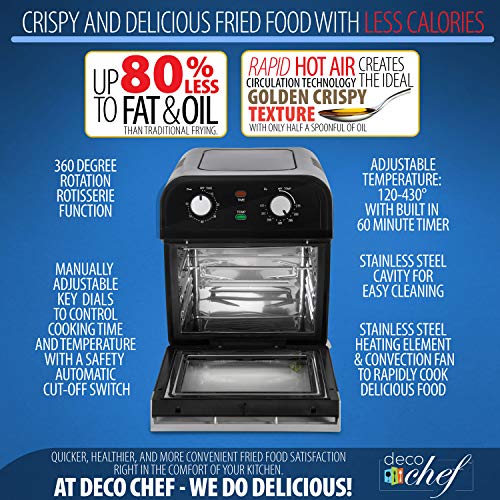 Deco Chef XL 12.7 QT Oil-Free Air Fryer Multi-Function High Capacity Countertop Convection Oven, Toaster, Rotisserie All-in-One Healthy Kitchen Oven Instructional Cook Book Included - Thumbnail 2