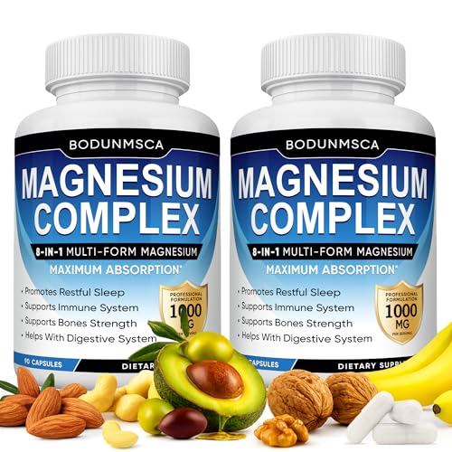 Magnesium Complex 1000mg 8-in-1 Magnesium Supplement Capsules with Glycinate Citrate Malate & Taurate Supports Muscle Bone Energy & Daily Wellness for Women & Men 180 Capsules