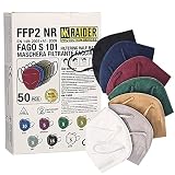 Masques NR FFP2 certifiés CE 2841, masques de protection à 5 couches, masques emballés et scellés individuellement - NK RAIDER (50, Basic Colors)