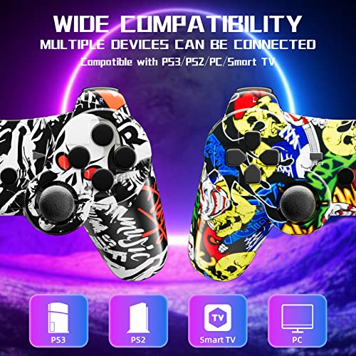 Ishako Wireless Controller For Ps3 Controller Compatible With Playstation 3 Bluetooth Game Joystick With 2 Pack High-Performance Motion Gamepad Remote 6-Axis Double Vibration And Charging Cable (Skull Series) #TOP1