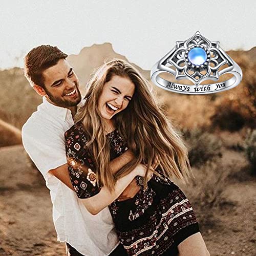 Shaoan 925 Sterling Silver Mandala Chakra Ring Moonstone Flower Rings Blossom Qxidation Vintage Ring Yoga Jewelry Gifts Mothers Day Gifts #TOP3