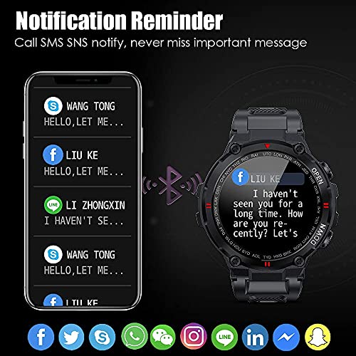 CyberDyer Smartwatch Herren Militärische Fitnessuhr 1.3” Touchscreen Stoppuhr mit Bluetooth-Anrufe, Schrittzähler, Gesundheits, Pulsuhr Schlafmonitor, Wasserdicht Fitness Tracker für iOS und Android - Image 7