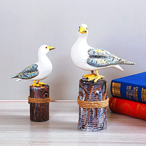 Sanmenmo Bird Art Decor, Beach Coastal Seagull Hand-Carved&Painted Wood Statue Nautical Decor Vintage Home Decor Living Room/Office/Bathroom/Bedroom Decorations Gift-2 Pcs #TOP7
