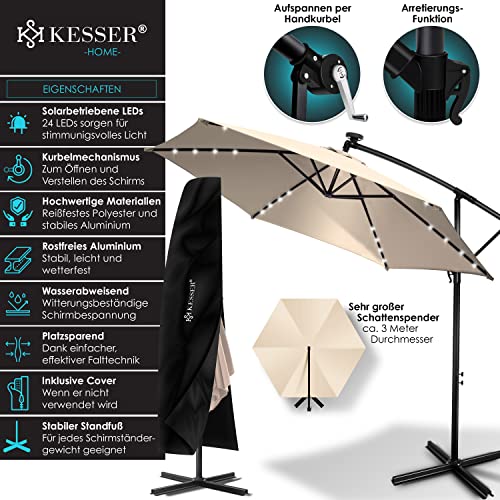 Ampelschirm Kesser Alu mit LED Solar Ø300 cm und Abdeckung