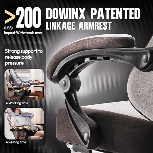 Image of Dowinx Gaming Chair Fabric with Pocket Spring Cushion, High Back Ergonomic Computer Chair with Footrest for Adults, Massage Lumbar Support Swivel Game Chair for Office Gaming 300LBS, Brown