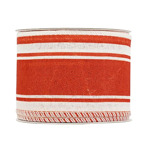Huihuang Red White Stripe Ribbon Red Wired Burlap Ribbon 2.5 Inch X 10 Yards Valentine's Wreath Ribbon For Gift Wrapping Bows Crafts Swags Home Door Decoration Christmas Bows #TOP3