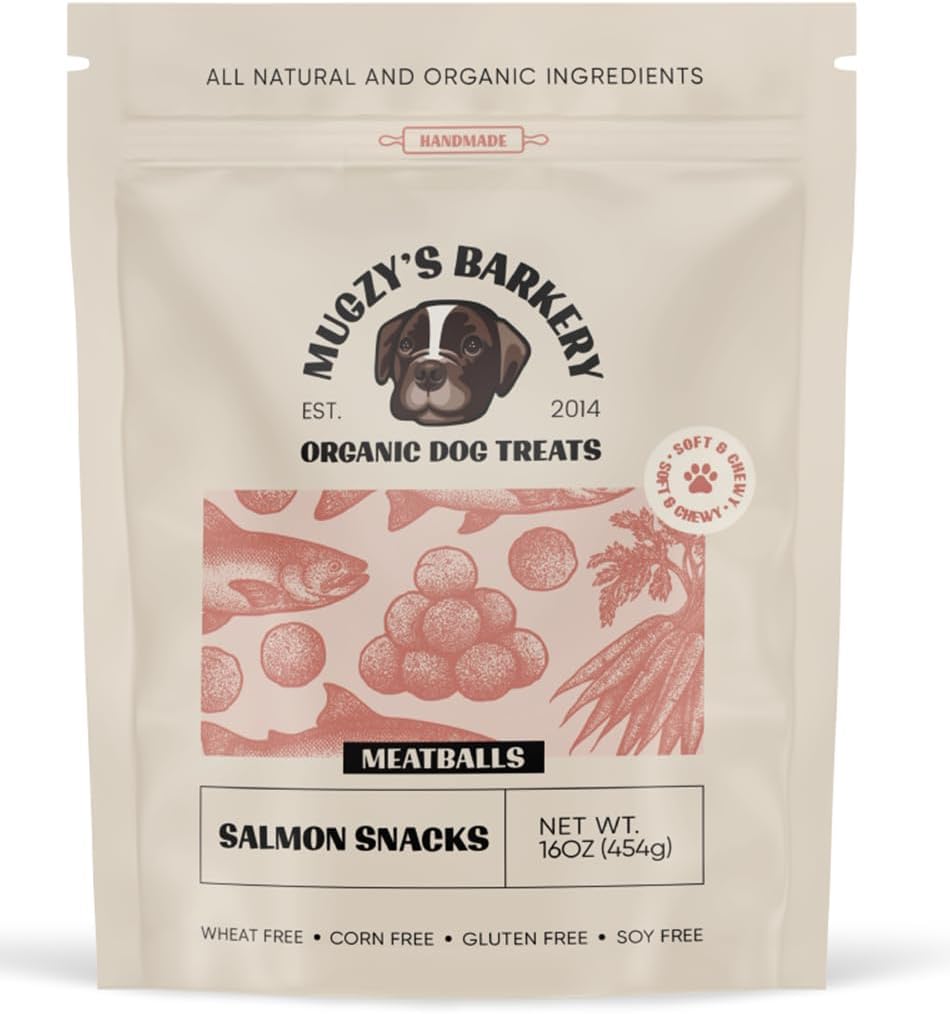 Mugzy's Barkery Salmon Snacks Meatballs Dog Treats, Soft and Chewy, Salmon First Ingredient, Omega-3 Fatty Acids, Real Organic Carrots, Wheat Free, Corn Free, Soy Free, Handmade in USA (16 Ounces)