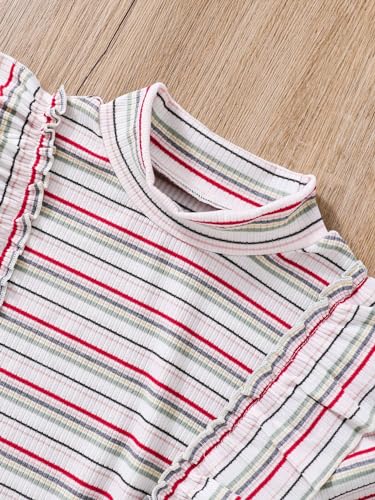 Image of Floerns Girls 2 Piece Outfit Ruffle Trim Long Sleeve T Shirt and Short Skirt Set