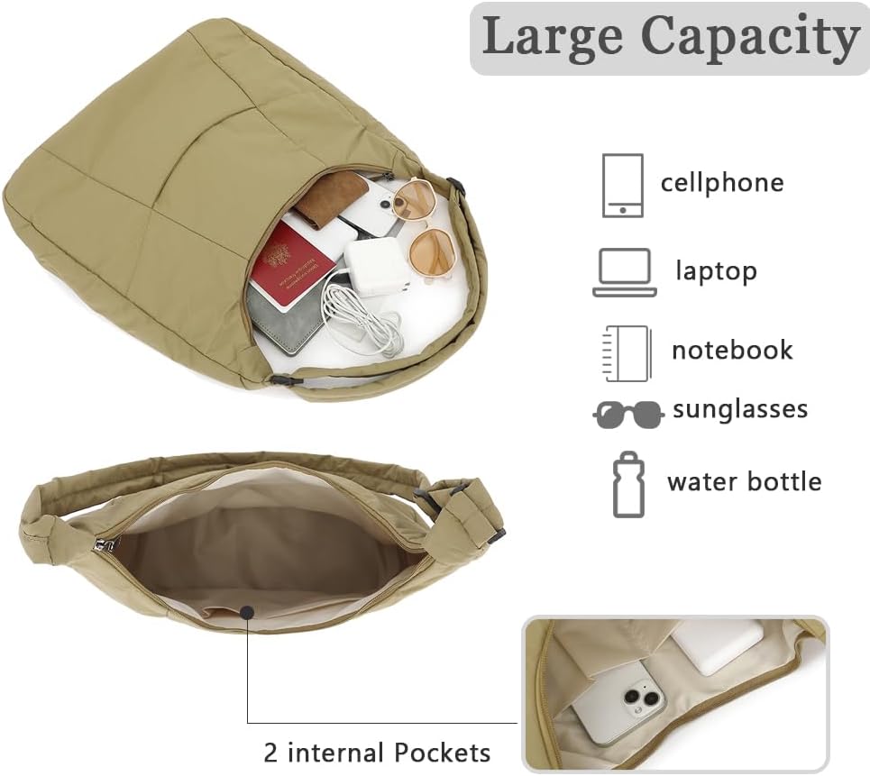 Hobo Crossbody Bags for Women, Puffer Tote Bag Quilted Shoulder Bag, Casual Puffer Purse for Travel