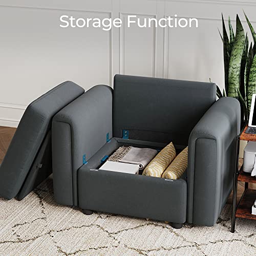 Linsy Home Single Seat Module For Modular Sectionals Sofa Couch With Storage, Cushion Covers Removable And Machine-Washable, Convertible Sectional Modular Sofa For Living Room, Dark Gray #TOP4
