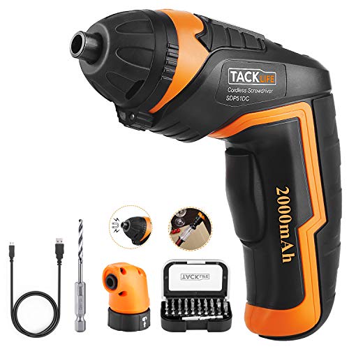 TACKLIFE SDP51DC Electric Screwdriver, 4.0V MAX 2.0Ah Li-ion Cordless Screwdriver Rechargeable, 4N.m, 33pcs Accessories, USB Fast Charging, With LED, for Mounting Furniture, Shelves, Mini-blind etc.