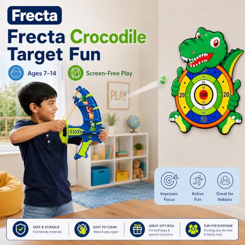 Image of Crocodile Sticky Ball Shooter Launcher Toy | Target Dart Game for Kids | Educational Indoor /Outdoor Playing Target Shooting Games | Gifts for Boys & Girls 7-14 Year Old