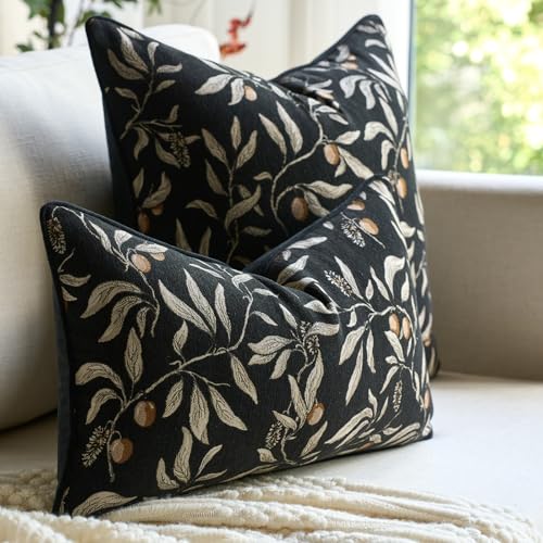 Image of Alerfa Black Floral Throw Pillow Cover 20 x 20 Inch Sqaure Luxury Decorative Pillow Cover for Couch Living Room Bedroom