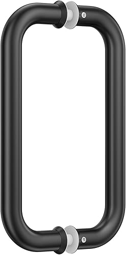 Miniatura 32 de Ranbo Manija tubular de puerta de ducha de 8 pulgadas (CTC) de oro pulido, acero inoxidable 304 de 1/4 a 1/2 pulgadas de grosor y puertas de madera