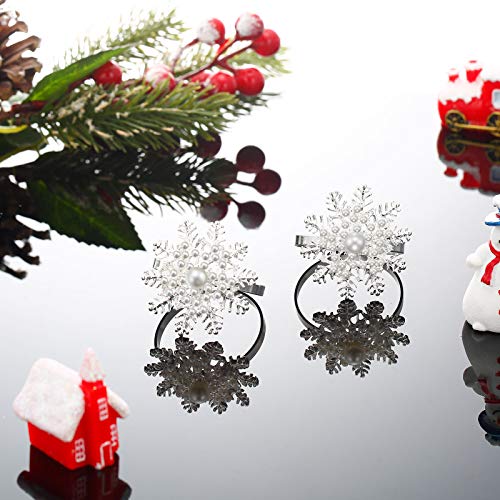 image for Patelai 12 Pieces Snowflake Napkin Rings Christmas Napkin Ring Pearl N