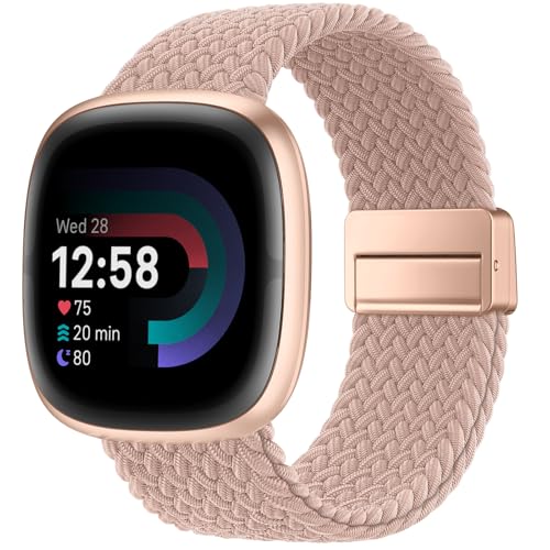 Yoohoo Geflochtenes Armband Kompatibel Mit Fitbit Versa 3/4, Sense/Sense 2 für Damen Herren, Nylon Armbänder Sport Stoff Magnetisch Verschluss Elastisch für Versa 4/Versa 3/Sense 2/Sense
