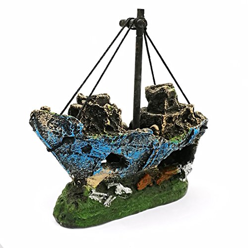 LIAMTU Aquarium Fish Tank Decoration Boat Resin Plastic Plant Ornament Perfect for 10 Gallon Miniature Tank Decor - Thumbnail 3