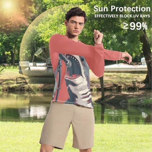 Bolaz Mens UV Protection Shirts Rash Guard Long Sleeve UPF 50+ Shark Singing Quick Dry S4