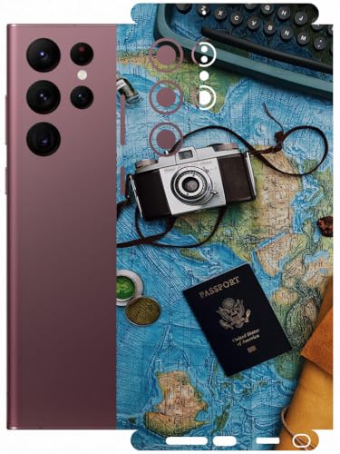 Image of AtOdds - Full Body Back Screen Guard Protector Film - Lamination Wrap Skin Sticker Compatible with Samsung Galaxy S22 Ultra | Scratchproof Matte Finish (Travel Map)