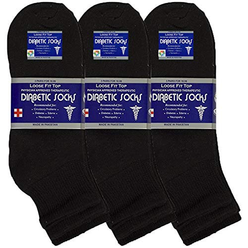 Usbingoshop 3 Pairs Mens Physicians Approved Crew Ankle Diabetic Socks Cotton (V-3-Pk-Dankle-Black) #TOP9