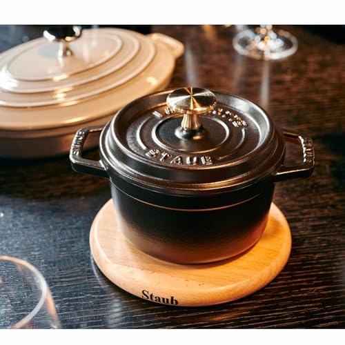 Image of STAUB Cast Iron Dutch Oven 1.25-qt Round Cocotte, Made in France, Serves 1, Matte Black
