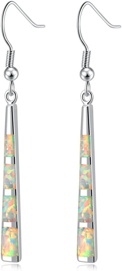 CiNily Opal Drop Earrings - Silver or Gold Plated Dangle Bar Jewelry for Women, Gems Earrings 2 1/8"