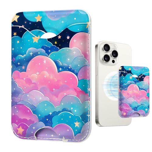 Image of Cute Cloud Magnetic Wallet for Magsafe Compatible with iPhone 17 /16 /15 /14 /13 /12 Series Pro Max Plus (Kawaii Pattern Phone Magnet Card Holder for Women Girl) (Fit 3 Cards Lether Mag Safe Wallets)