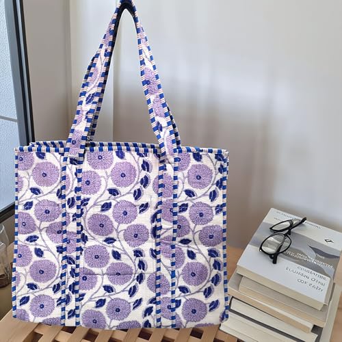 Image of Cotton Tiger Block Print Tote Bag, Indian Handmade Shopping Shoulder Bag, Unisex Market Daily Use