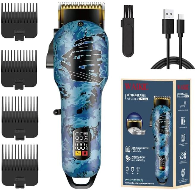 WAIKIL Cortapelos profesionales para hombres, juego de cortapelos inalámbricos con pantalla LED, motor de alta velocidad, bajo ruido, recargable por