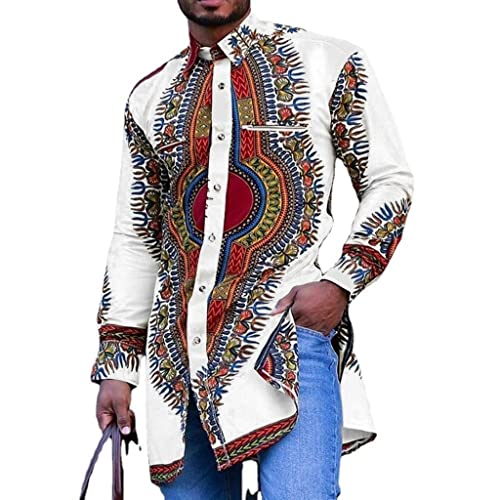Chemise africaine haut de gamme traditionnelle pour homme en taille M beige - 4