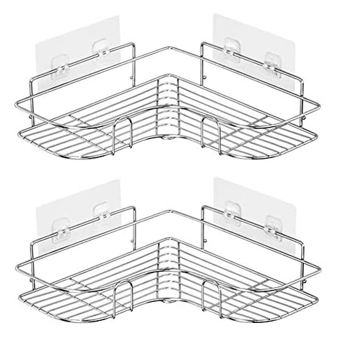 2 Pack Corner Shower Caddy, 304 Stainless Steel, Wall Mounted Bathroom Shelf with Adhesive, Storage Organizer for Toilet, Dorm and Kitchen [Silver] Cover