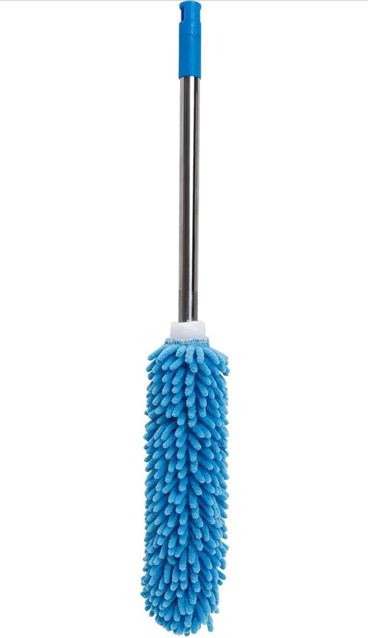Microfiber Ceiling Fan Duster with Extendable Rod, Blue, 64cm Long Handle, Washable and Reusable, Multipurpose Home Cleaning Brush